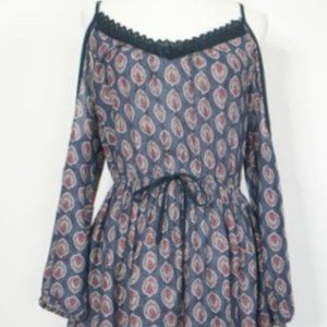 Band Of Gypsies Paisley Open Shoulder Romper Blue and Red Sz Large